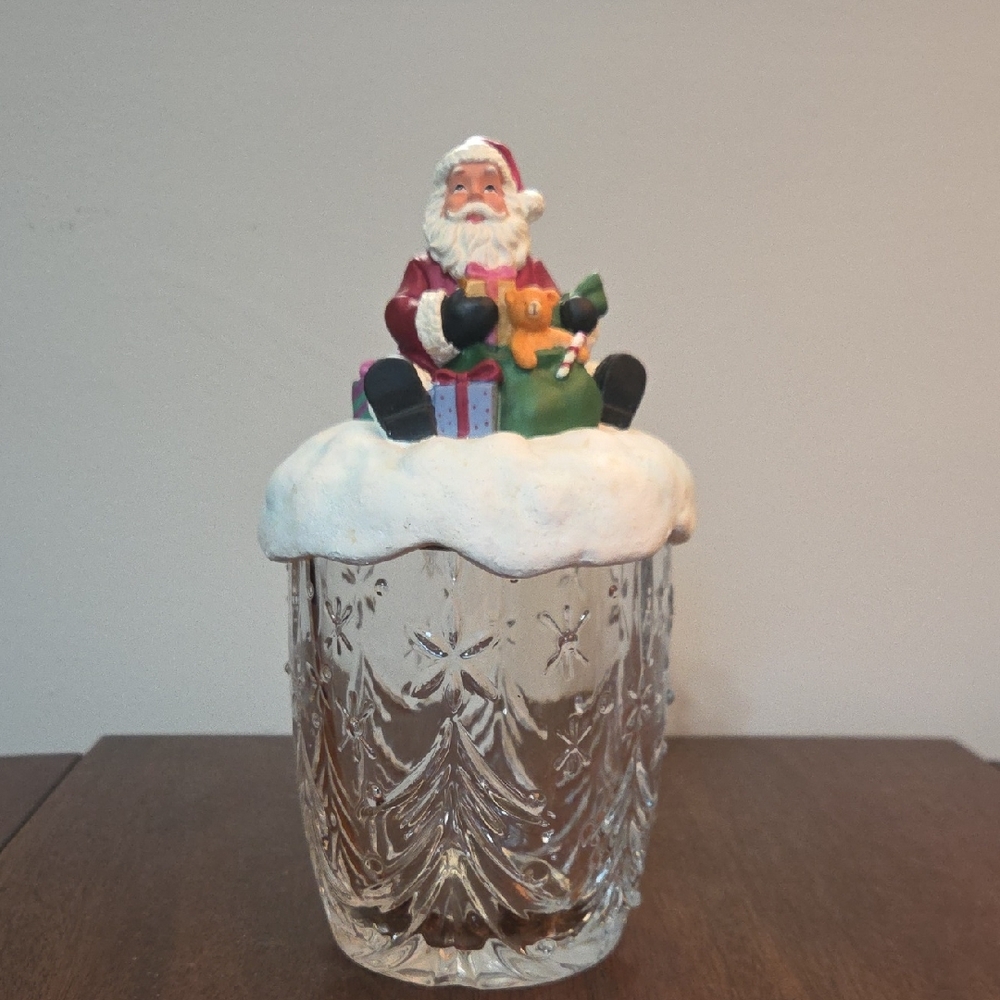 50% Off All Christmas!  Festive Santa Glass Jar with Snowy Lid